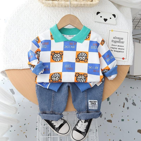 Spring and Autumn Boys Long Sleeve Pants Two-Piece Set
